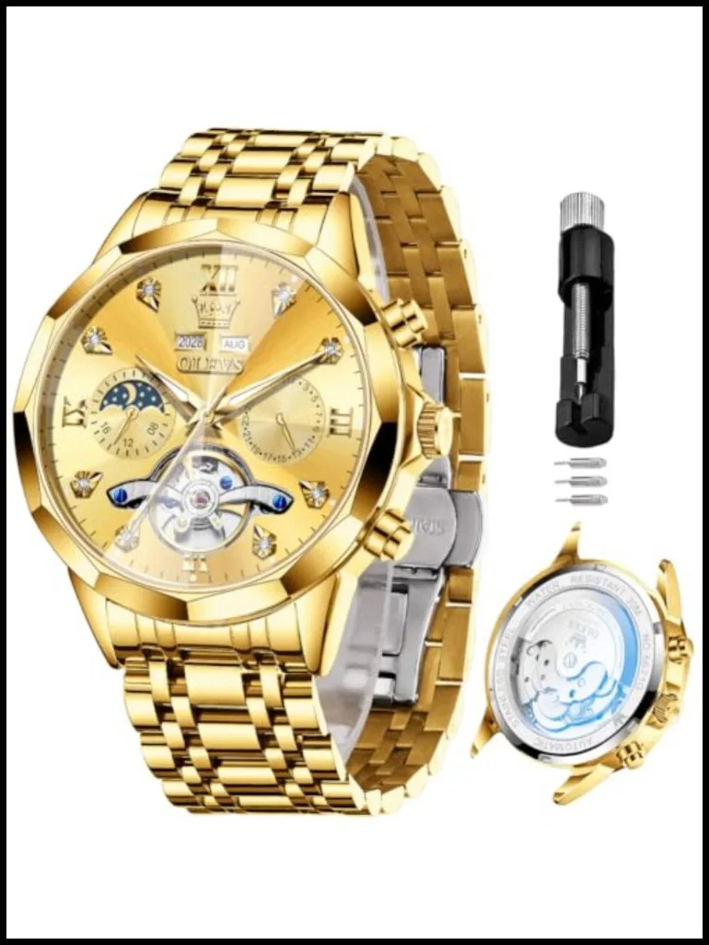 Men's Automatic Skeleton Watch Stainless Steel Sapphire Crystal